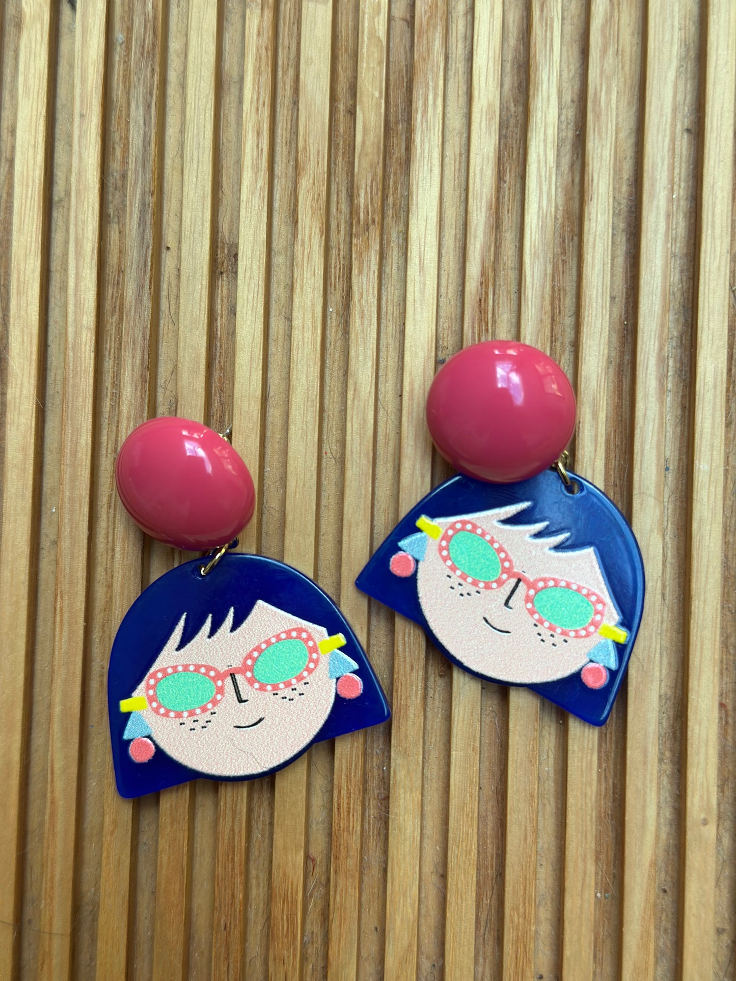Fun Cartoon Face Earrings | Funky Colorful Statement Earrings | Cute Acrylic Dangle | Quirky Fashion Jewelry