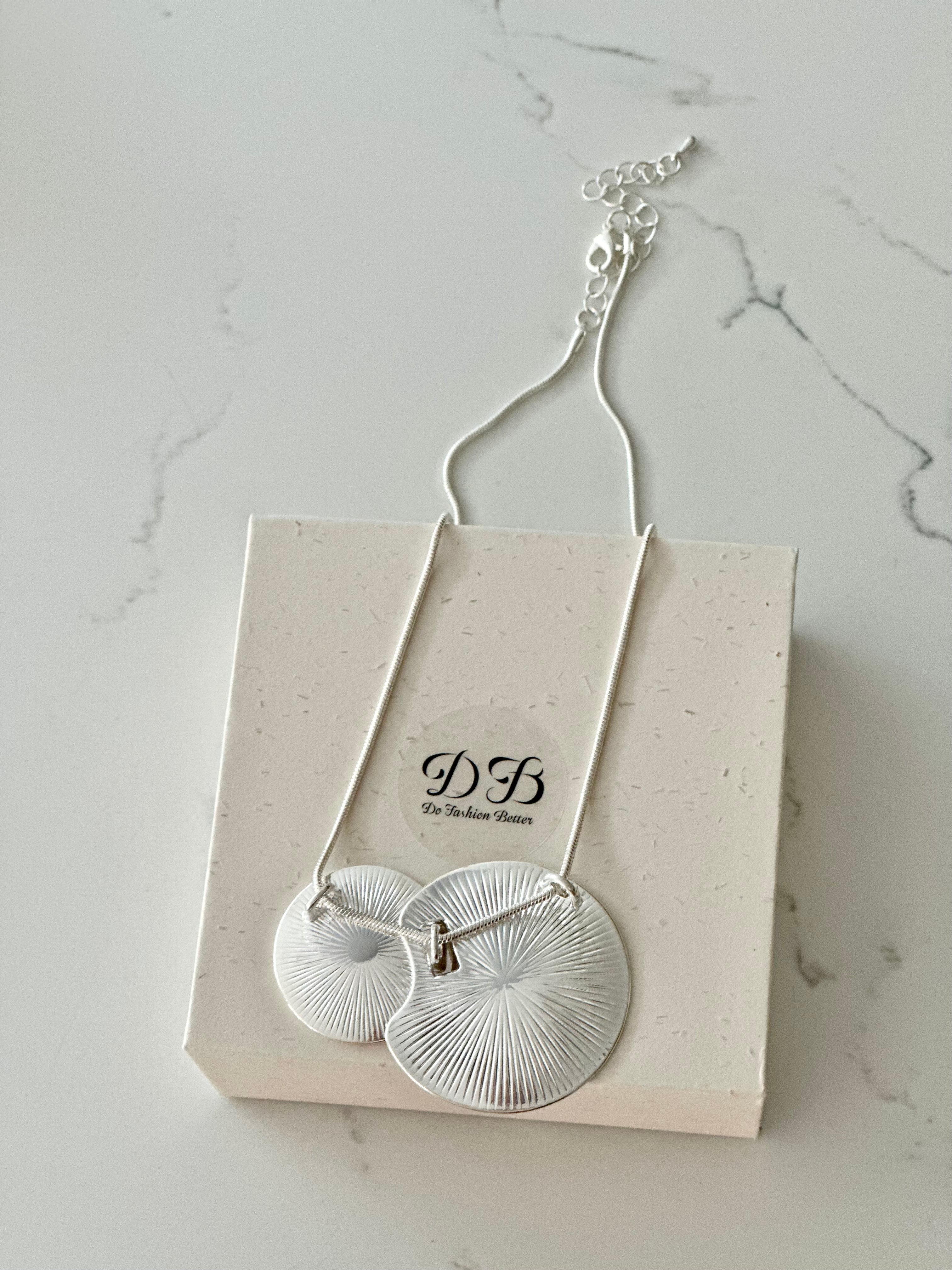 Minimalist Silver double-disc Statement Necklace