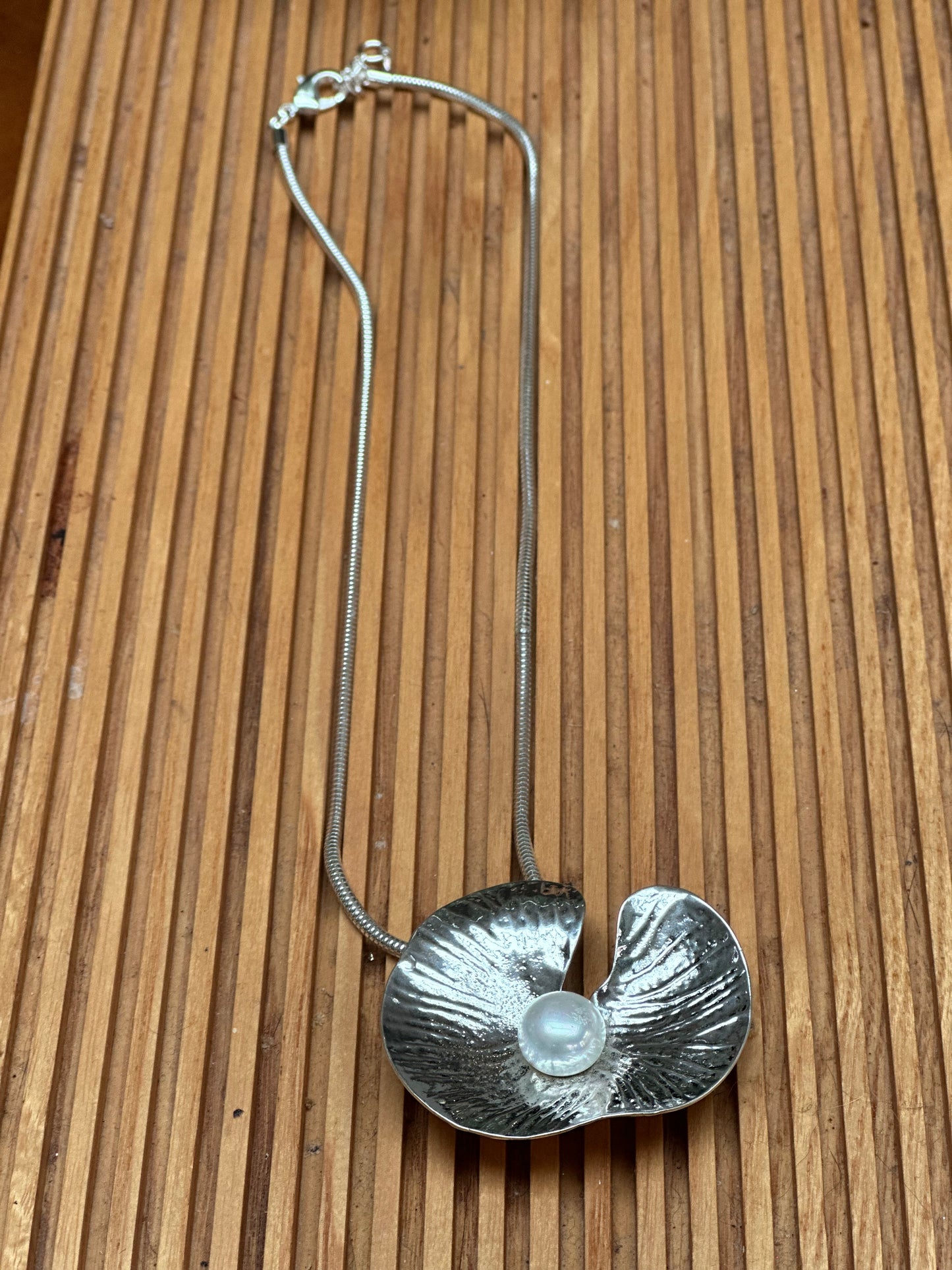 Silver Statement Necklace with Pearl | Sculptural Pendant Necklace | Modern Minimalist Jewellery | Gift for Her