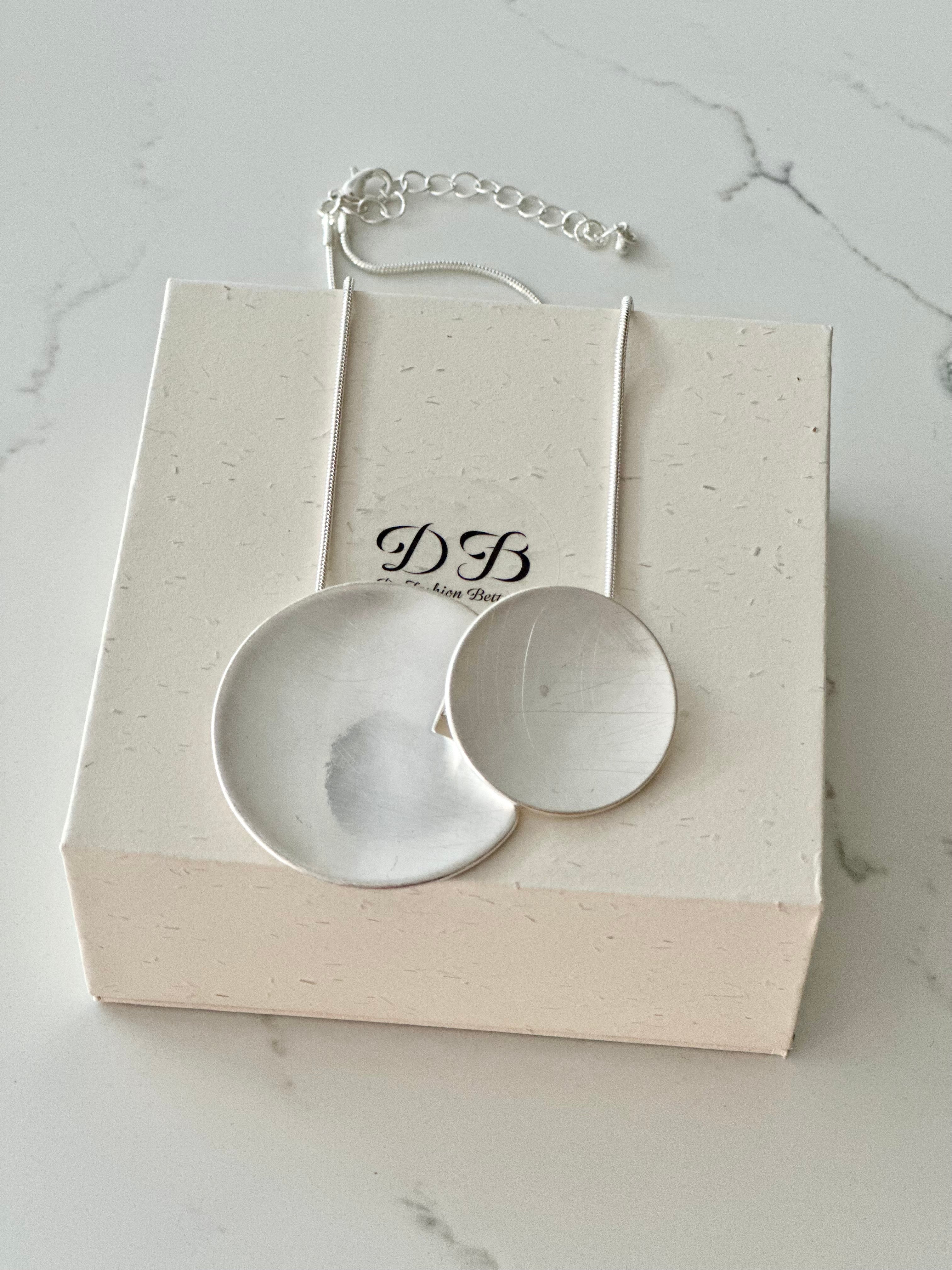 Minimalist Silver double-disc Statement Necklace