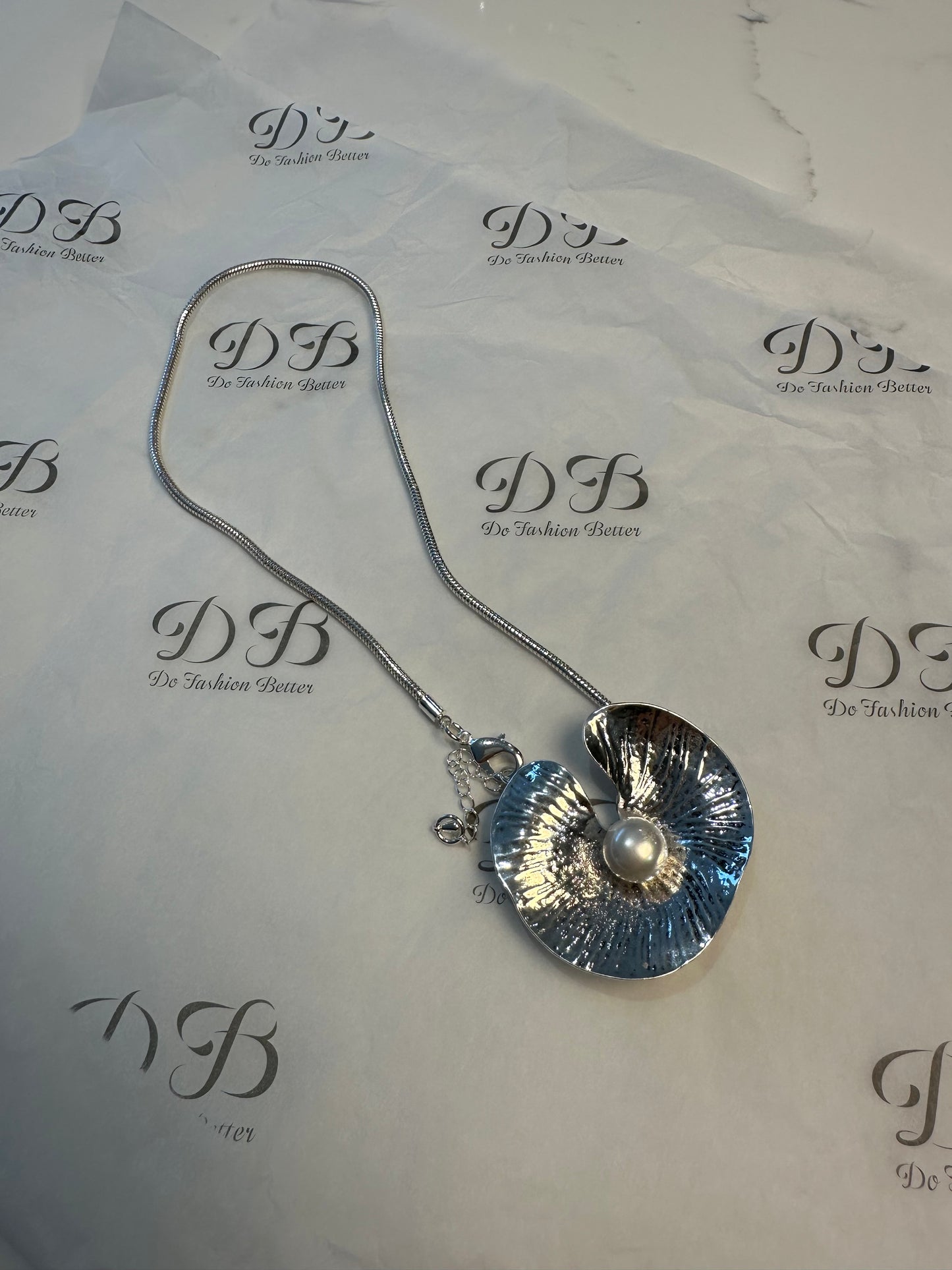 Silver Statement Necklace with Pearl | Sculptural Pendant Necklace | Modern Minimalist Jewellery | Gift for Her