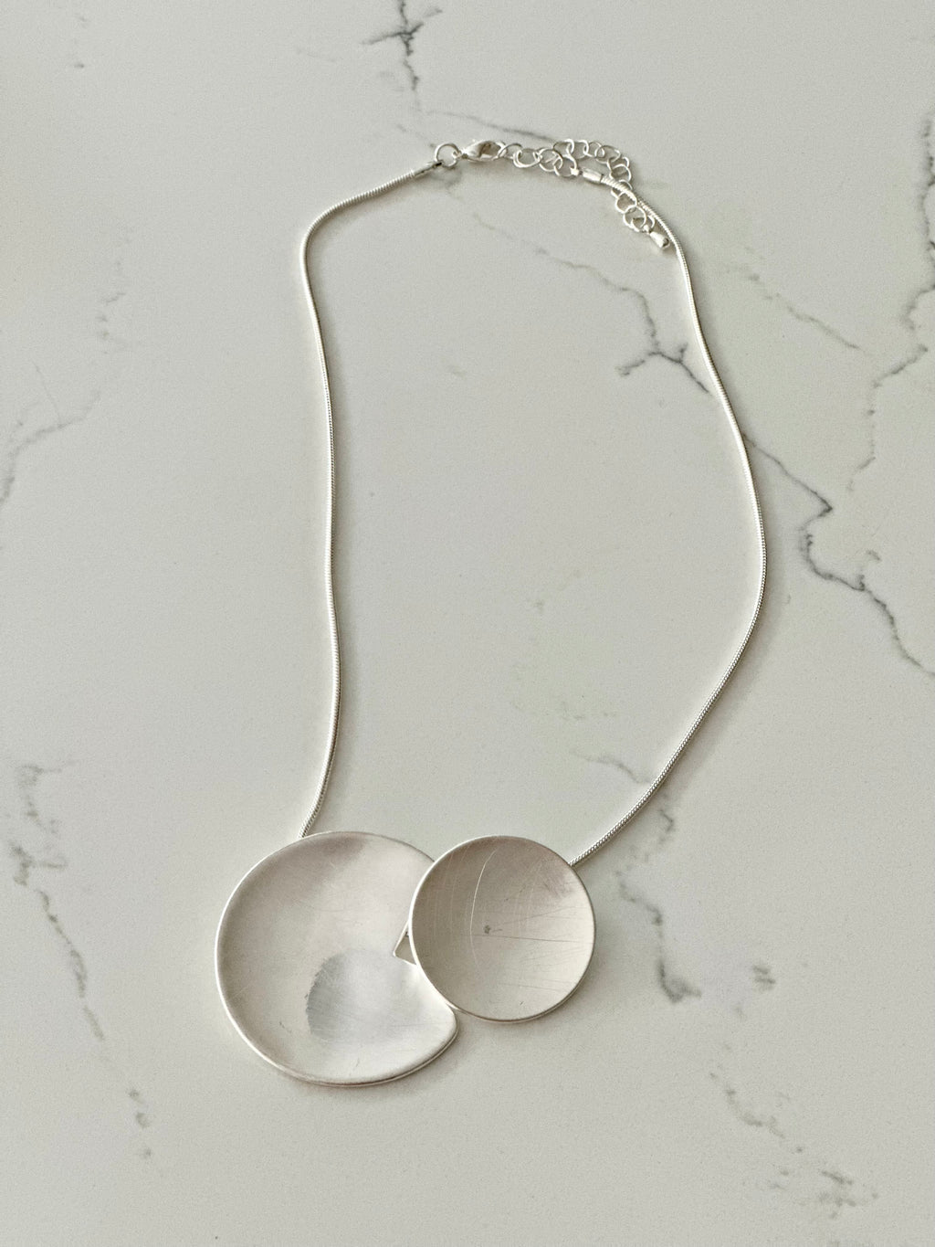 Minimalist Silver double-disc Statement Necklace