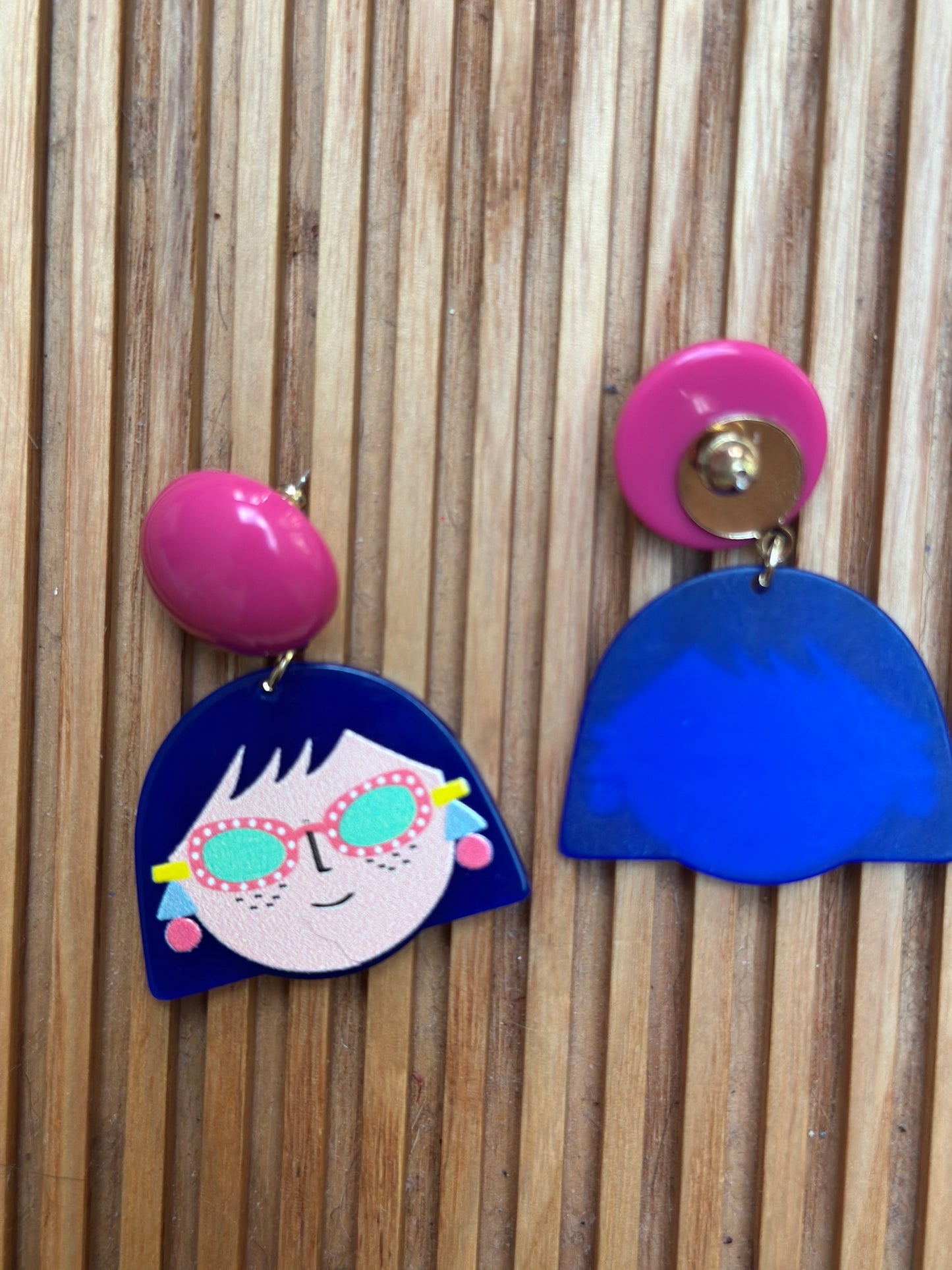 Fun Cartoon Face Earrings | Funky Colorful Statement Earrings | Cute Acrylic Dangle | Quirky Fashion Jewelry
