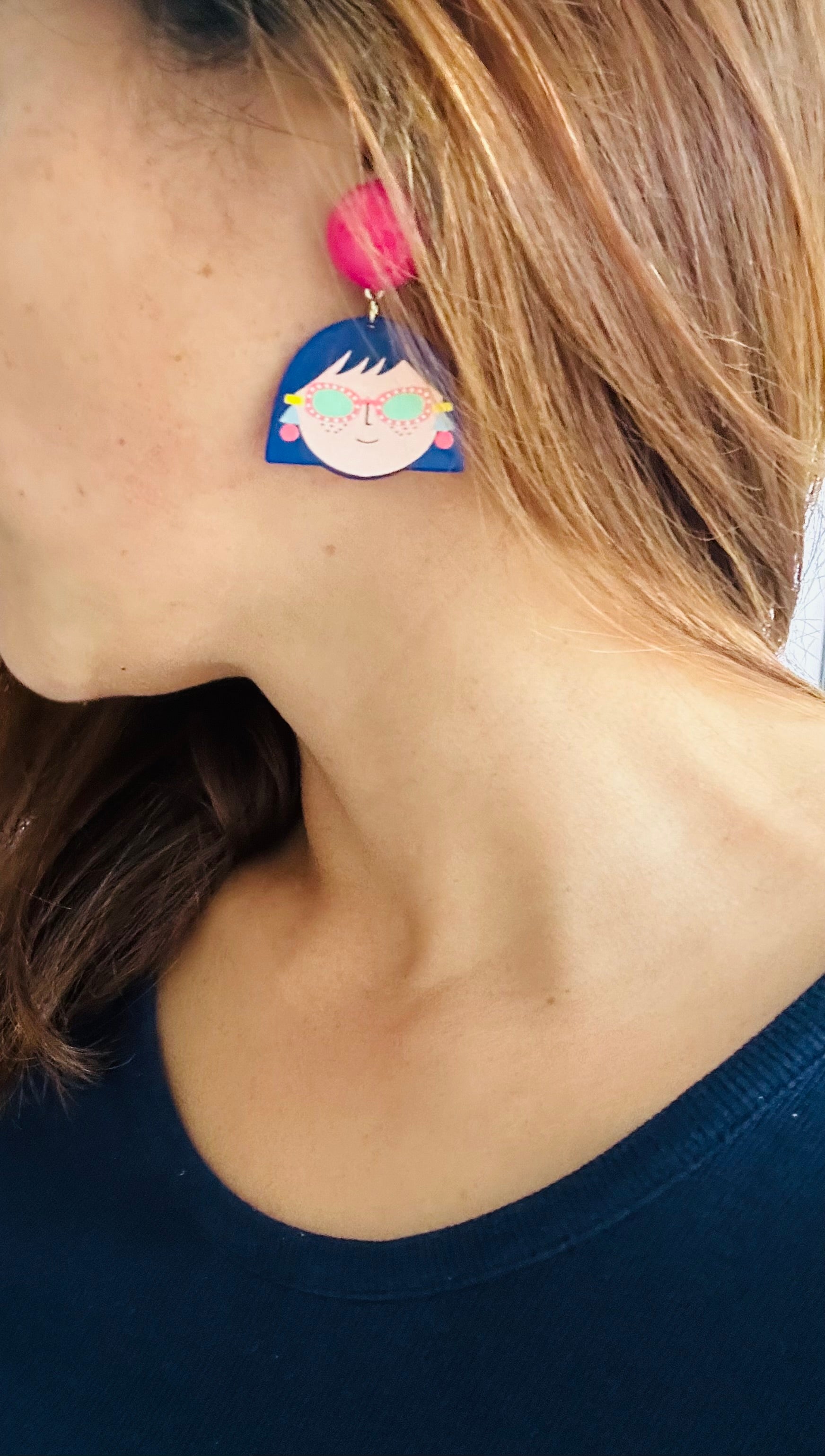 Fun Cartoon Face Earrings | Funky Colorful Statement Earrings | Cute Acrylic Dangle | Quirky Fashion Jewelry