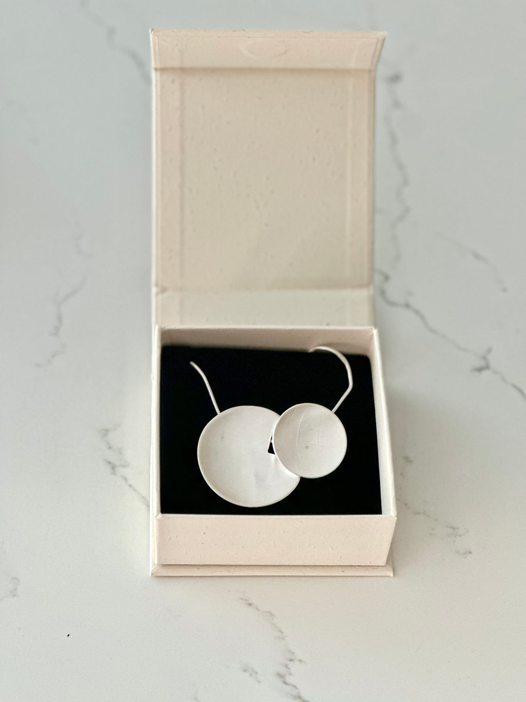 Minimalist Silver double-disc Statement Necklace