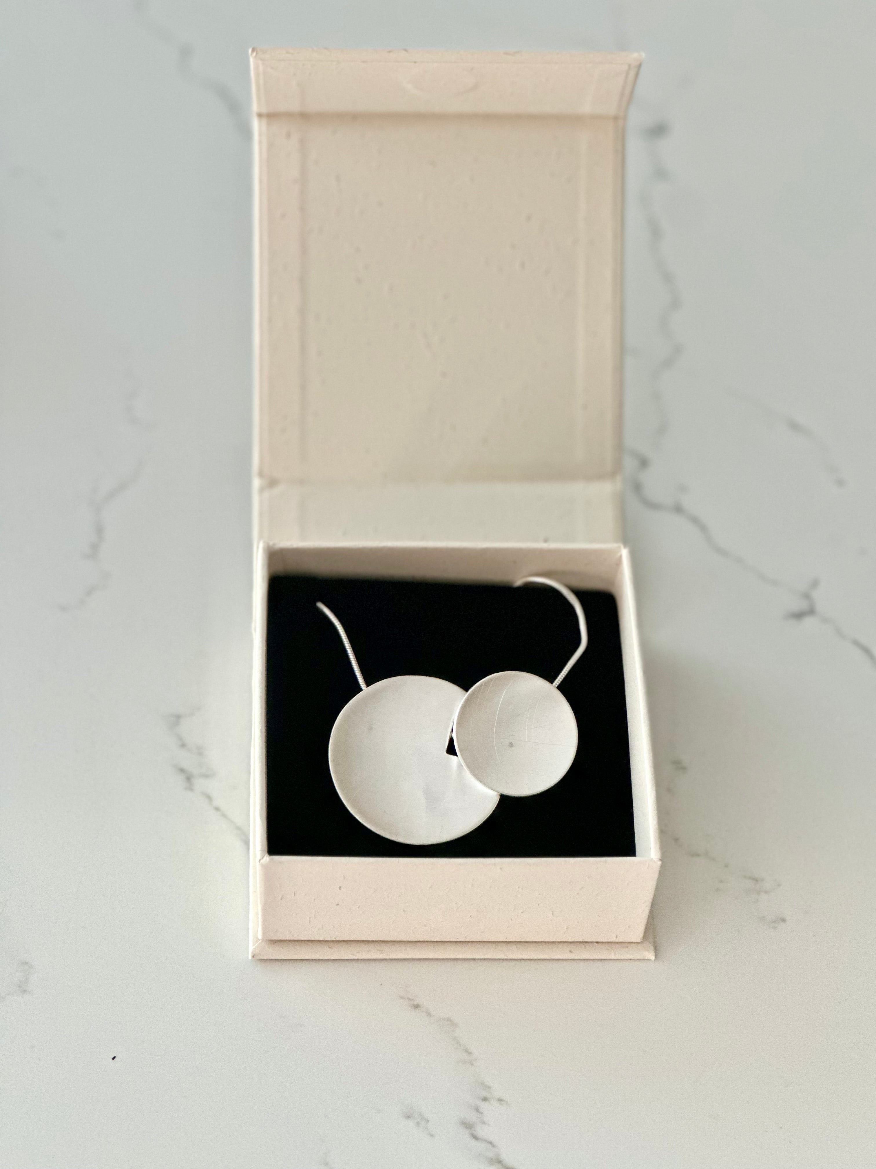 Minimalist Silver double-disc Statement Necklace