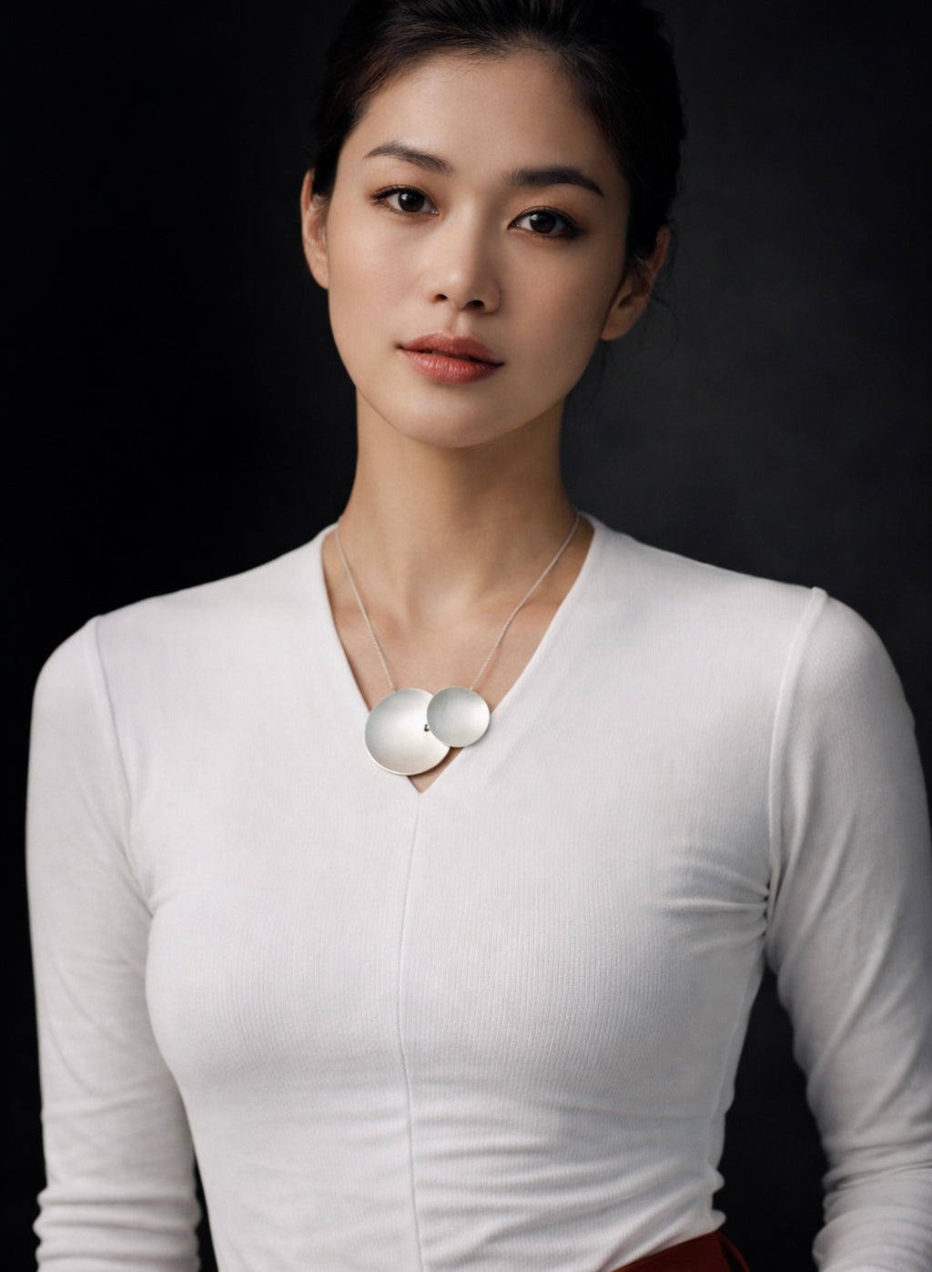 Minimalist Silver double-disc Statement Necklace