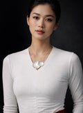 Minimalist Silver double-disc Statement Necklace