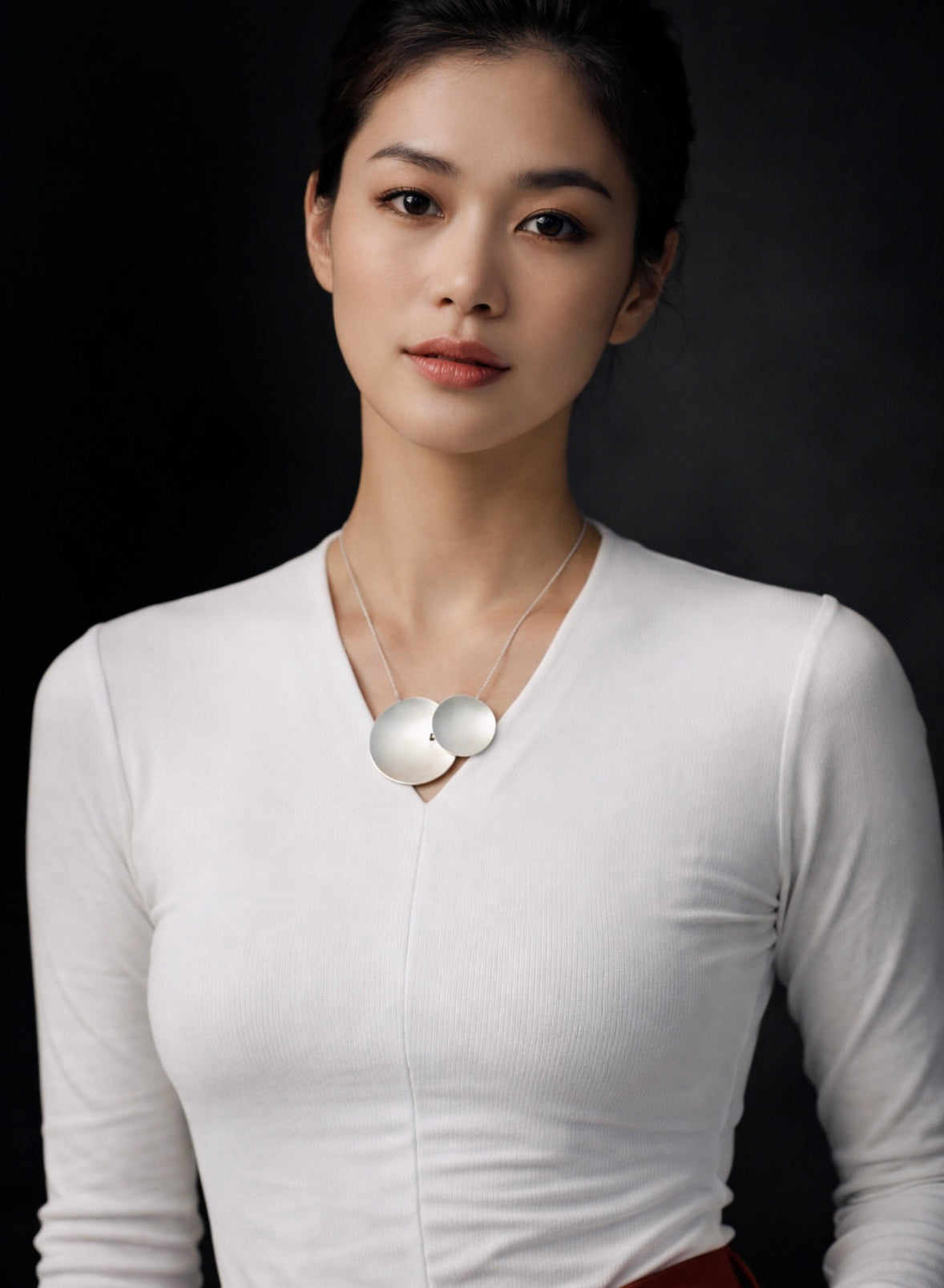 Minimalist Silver double-disc Statement Necklace